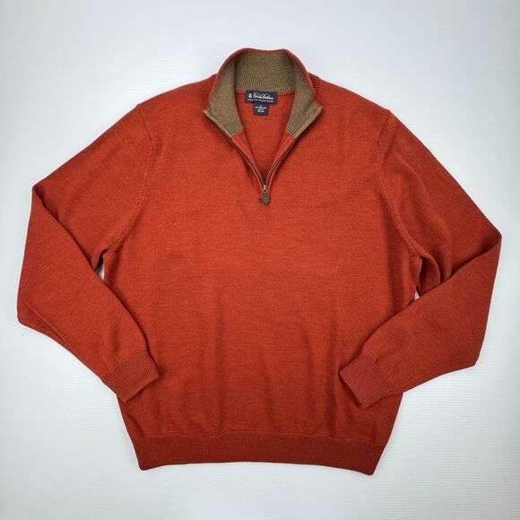 Brooks Brothers Merino Wool 1/4 Zip Sweater Men’s XL Burnt Orange Rust Pullover - Picture 3 of 10